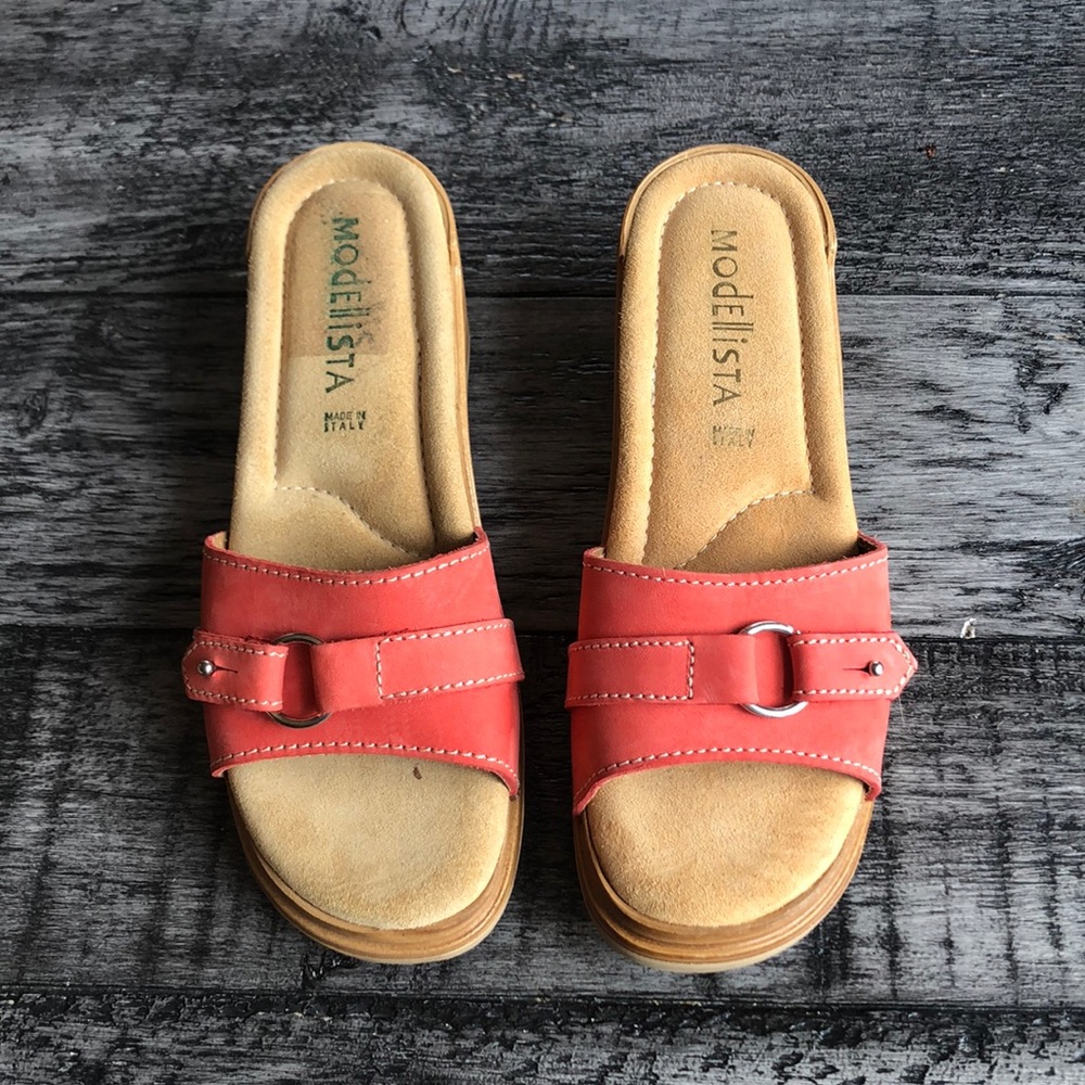 Modellista Italian Leather Slides Sandals Coral